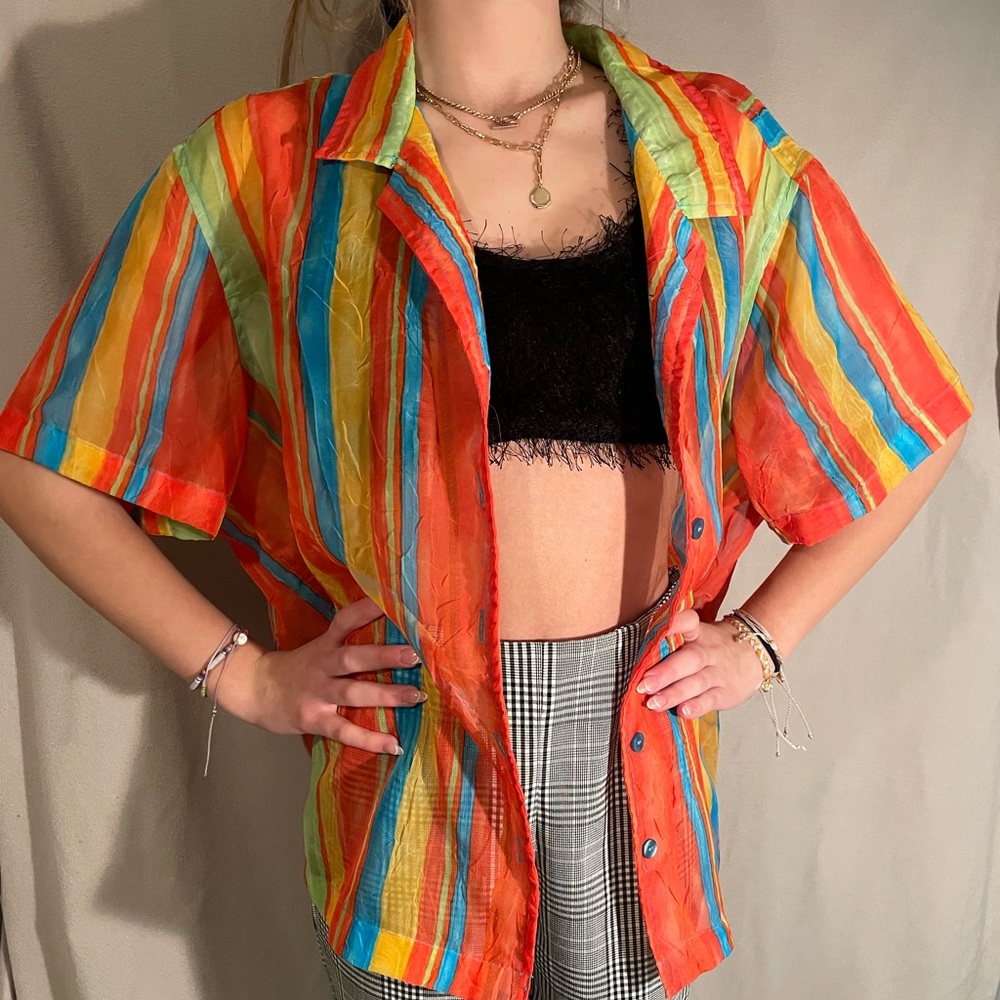 Colorful Sheer Button Down